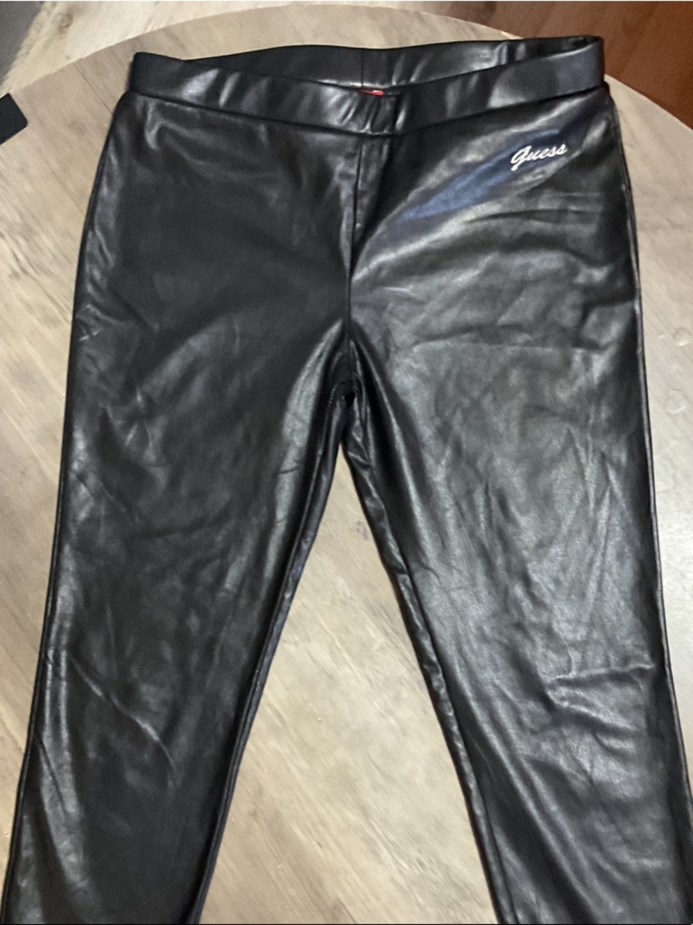 Guess Black Faux Leather Leggings with Logo